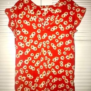 Floral-Print Blouse with Ruffled Short Sleeves